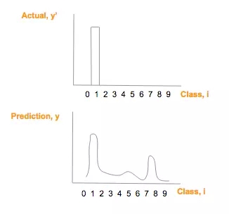 真实图片 one—hot 向量(顶)预测类别概率
